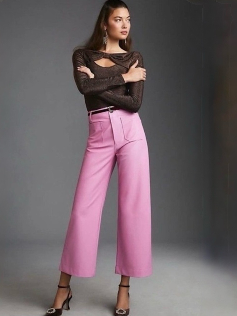 Anthropologie Maeve Colette Faux Leather Wide-Leg Cropped Pants Pink Size 29